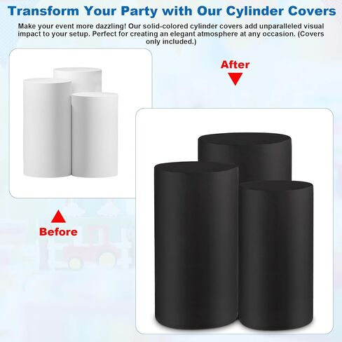 Cylinder Pedestal Covers, Set of 3 Spandex Display Cylinder Covers, Only Elastic Cloth Plinth Pillar Cover for Birthday Party Wedding Baby Shower Dessert Tables Decor(S+M+L, Black) in Kuwait