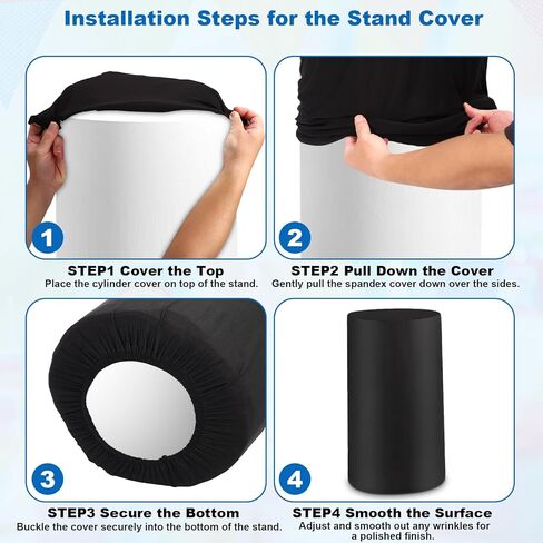Cylinder Pedestal Covers, Set of 3 Spandex Display Cylinder Covers, Only Elastic Cloth Plinth Pillar Cover for Birthday Party Wedding Baby Shower Dessert Tables Decor(S+M+L, Black) in Kuwait