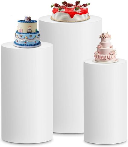 Cylinder Pedestal Covers, Set of 3 Spandex Display Cylinder Covers, Only Elastic Cloth Plinth Pillar Cover for Birthday Party Wedding Baby Shower Dessert Tables Decor(S+M+L, Black) in Kuwait