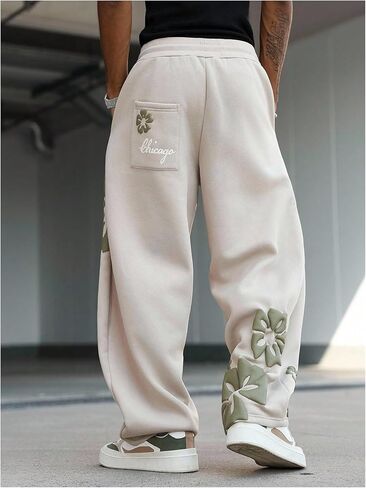 Men's Floral Graphic Sweatpants Drawstring Waisted Wide Leg Trousers Athletic Pants in Saudi Arabia