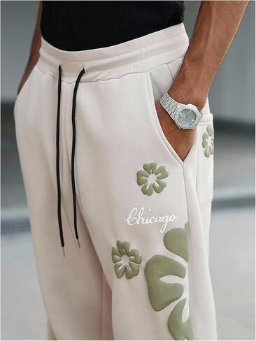 Men's Floral Graphic Sweatpants Drawstring Waisted Wide Leg Trousers Athletic Pants in Saudi Arabia