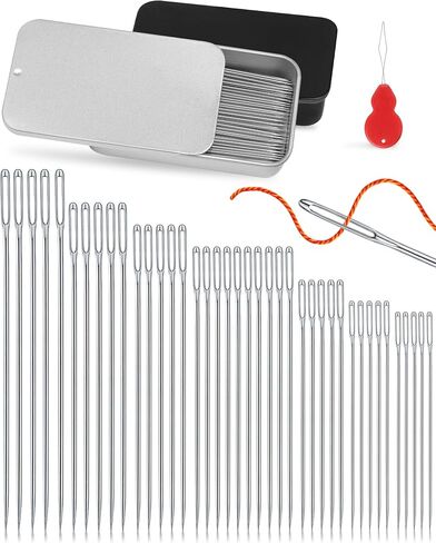 FIVEIZERO 60 PCS Large Eye Sewing Needles, 6 Sizes Hand Sewing Needles, Leather Needle Embroidery Thread Needle, Stainless Hand Quilting Needles with Threaders for Hand Sewing Art Crafts in Saudi Arabia
