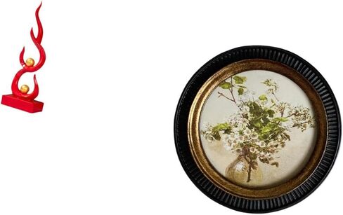 Fenteer مجردة النار النحت تمثال الفن التجريدي ديكور المنزل زخرفة إطار الصورة المستديرة الأوروبية الرجعية الراتنج إطار الصورة مجموعة مع تفاصيل مزخرفة خمر S in Kuwait
