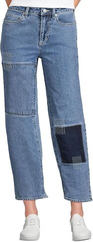 Lands' End Women's Soft Denim Mid Rise Relaxed Straight Crop Jeans in Saudi Arabia