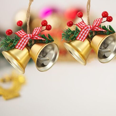 قطعتان من أجراس عيد الميلاد الحمراء، زخرفة شجرة معلقة أجراس معدنية لتزيين عطلة عيد الميلاد (6، ذهبي) in Saudi Arabia