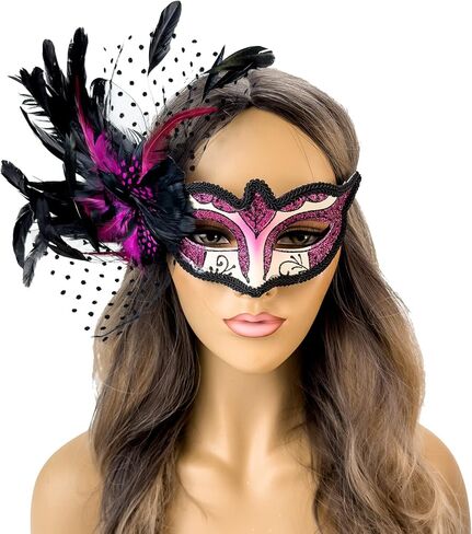 Elegant Feather Masquerade Mask Mardi Gras Burlesque Masks for Women Costume Feather Masks Venetian Masks in Saudi Arabia