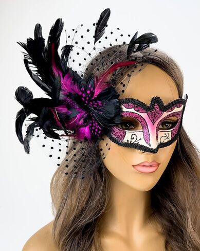 Elegant Feather Masquerade Mask Mardi Gras Burlesque Masks for Women Costume Feather Masks Venetian Masks in Saudi Arabia