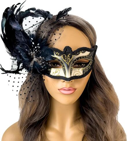 Elegant Feather Masquerade Mask Mardi Gras Burlesque Masks for Women Costume Feather Masks Venetian Masks in Saudi Arabia