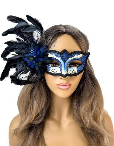 Elegant Feather Masquerade Mask Mardi Gras Burlesque Masks for Women Costume Feather Masks Venetian Masks in Saudi Arabia