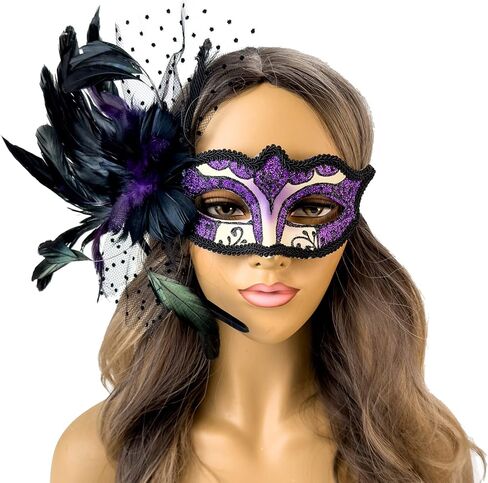 Elegant Feather Masquerade Mask Mardi Gras Burlesque Masks for Women Costume Feather Masks Venetian Masks in Saudi Arabia