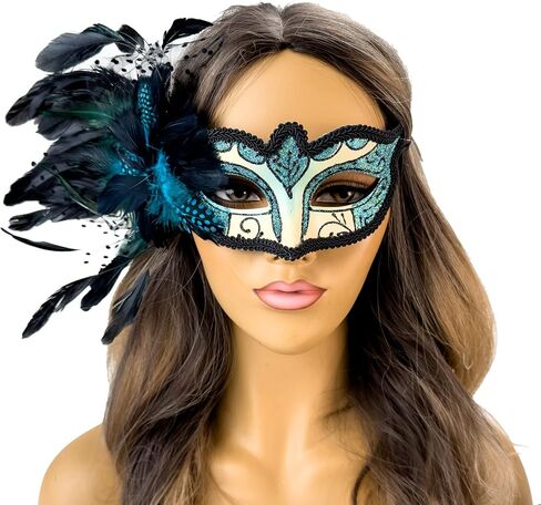 Elegant Feather Masquerade Mask Mardi Gras Burlesque Masks for Women Costume Feather Masks Venetian Masks in Saudi Arabia