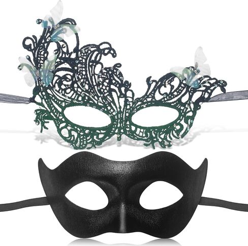 Couple Masquerade Mask Set, Black Lace Venetian Masks for Women Men, Mardi Gras Mask for Carnival Party Prom Ball in Saudi Arabia