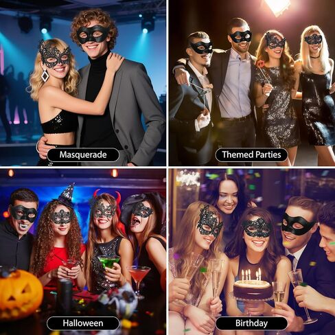 Couple Masquerade Mask Set, Black Lace Venetian Masks for Women Men, Mardi Gras Mask for Carnival Party Prom Ball in Saudi Arabia