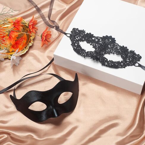 Couple Masquerade Mask Set, Black Lace Venetian Masks for Women Men, Mardi Gras Mask for Carnival Party Prom Ball in Saudi Arabia