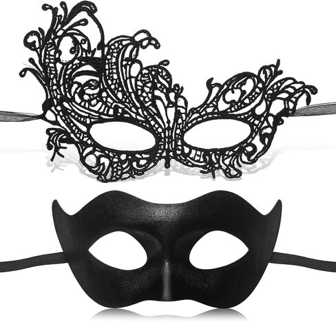 Couple Masquerade Mask Set, Black Lace Venetian Masks for Women Men, Mardi Gras Mask for Carnival Party Prom Ball in Saudi Arabia