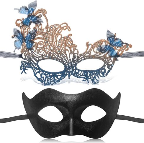 Couple Masquerade Mask Set, Black Lace Venetian Masks for Women Men, Mardi Gras Mask for Carnival Party Prom Ball in Saudi Arabia