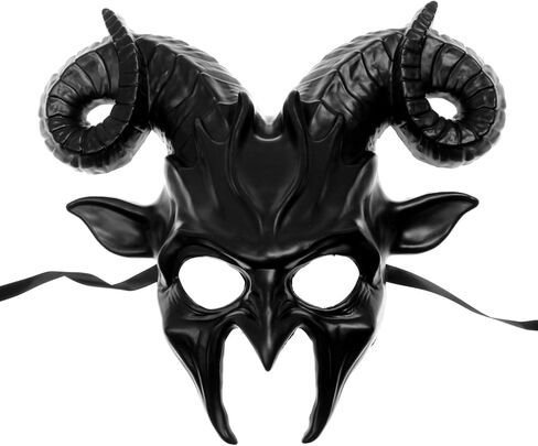 Black Ram Krampus Horns Masquerade Mask Halloween Costume for Adult in Kuwait