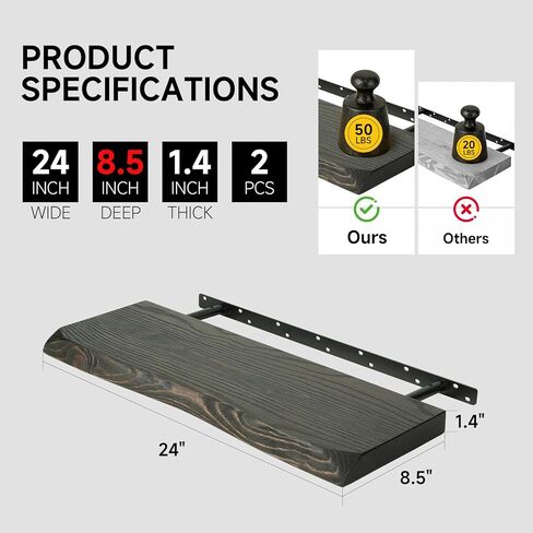 32 Inch Wooden Floating Shelves for Wall Set of 2, Finnish Spruce Solid Wood Shelf, Natural Wood Floating Shelves for Living Room, Bathroom, Bedroom, Kitchen, Brown Finish in Kuwait