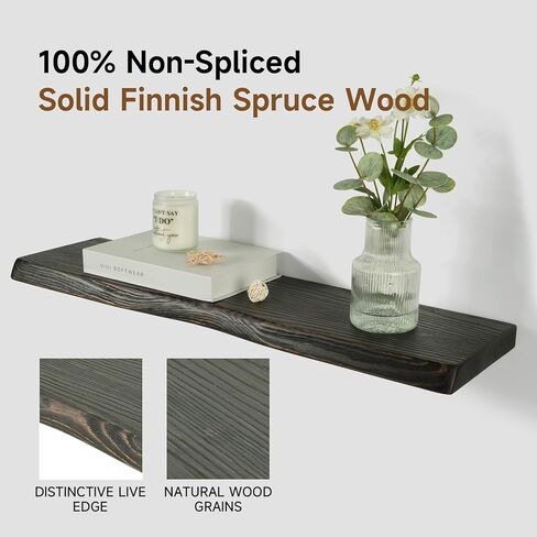 32 Inch Wooden Floating Shelves for Wall Set of 2, Finnish Spruce Solid Wood Shelf, Natural Wood Floating Shelves for Living Room, Bathroom, Bedroom, Kitchen, Brown Finish in Kuwait