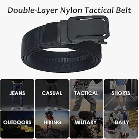 Upgraded Version Thickened Double-Layer Nylon Tactical Belt with Automatic Buckle, Slide Buckle Belt for Men in Saudi Arabia