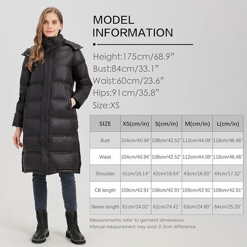 Women's Long Down Jacket Black Winter Puffer Down Coat with Detachable Hood in Saudi Arabia