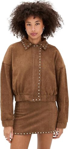 MOON RIVER Women's Stud Detail Zipper Front Faux Suede Jacket in Kuwait