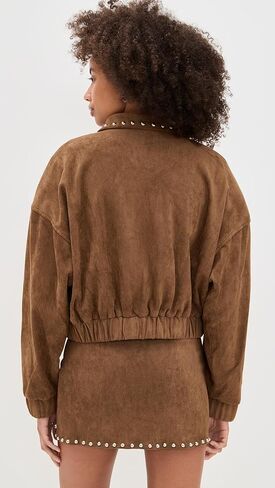 MOON RIVER Women's Stud Detail Zipper Front Faux Suede Jacket in Saudi Arabia