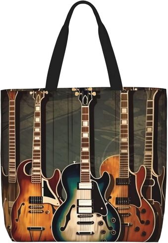 guitars art Tote Bags for Women Canvas Tote Purse Large Shoulder Bag Aesthetic Shopping Bags Reusable Grocery Bag Hobo Bags Casual Handbags, Top Zipper Closure in Saudi Arabia