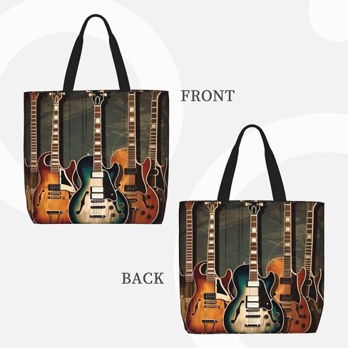 guitars art Tote Bags for Women Canvas Tote Purse Large Shoulder Bag Aesthetic Shopping Bags Reusable Grocery Bag Hobo Bags Casual Handbags, Top Zipper Closure in Saudi Arabia
