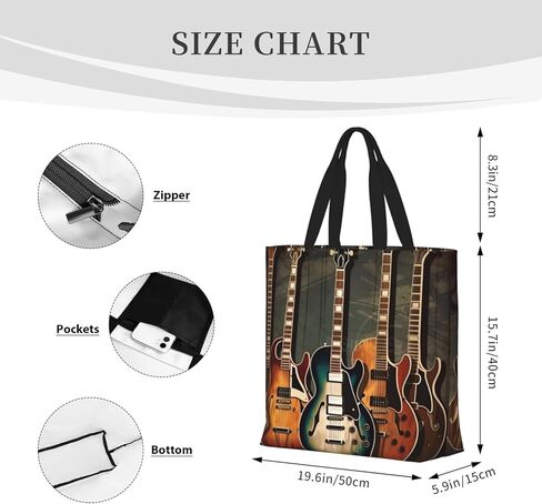 guitars art Tote Bags for Women Canvas Tote Purse Large Shoulder Bag Aesthetic Shopping Bags Reusable Grocery Bag Hobo Bags Casual Handbags, Top Zipper Closure in Saudi Arabia