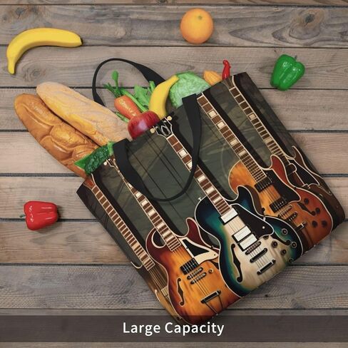 guitars art Tote Bags for Women Canvas Tote Purse Large Shoulder Bag Aesthetic Shopping Bags Reusable Grocery Bag Hobo Bags Casual Handbags, Top Zipper Closure in Saudi Arabia