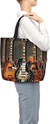 guitars art Tote Bags for Women Canvas Tote Purse Large Shoulder Bag Aesthetic Shopping Bags Reusable Grocery Bag Hobo Bags Casual Handbags, Top Zipper Closure in Saudi Arabia