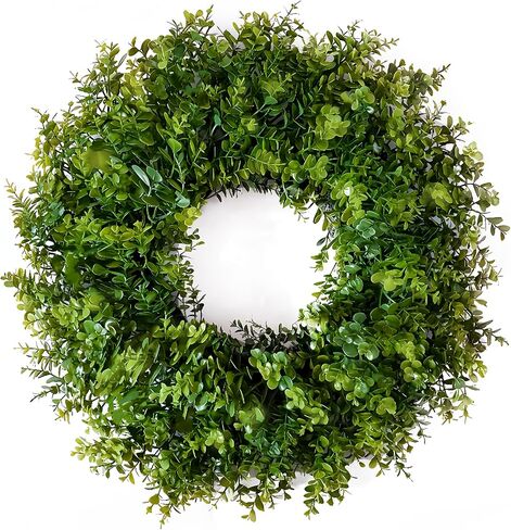 22IN Artificial Boxwood Wreaths for Front Door,Spring Summer All Season Wreath,Green Wreath Suitable for Wall、Door、Farmhouse 、Indoor、Outdoor Decor in Saudi Arabia