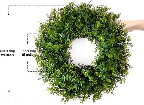 22IN Artificial Boxwood Wreaths for Front Door,Spring Summer All Season Wreath,Green Wreath Suitable for Wall、Door、Farmhouse 、Indoor、Outdoor Decor in Saudi Arabia