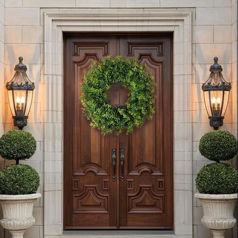 22IN Artificial Boxwood Wreaths for Front Door,Spring Summer All Season Wreath,Green Wreath Suitable for Wall、Door、Farmhouse 、Indoor、Outdoor Decor in Saudi Arabia