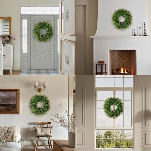 22IN Artificial Boxwood Wreaths for Front Door,Spring Summer All Season Wreath,Green Wreath Suitable for Wall、Door、Farmhouse 、Indoor、Outdoor Decor in Saudi Arabia