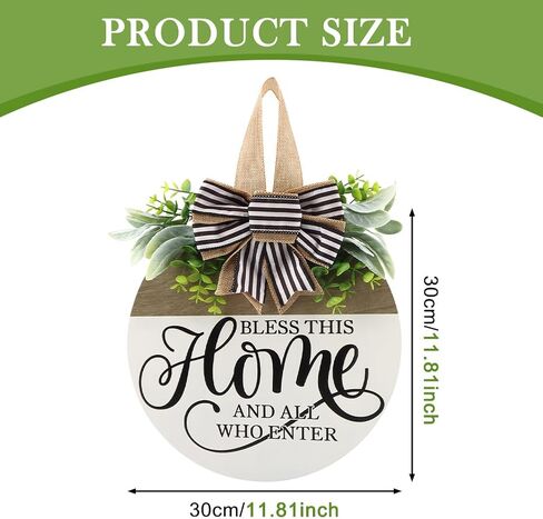 Welcome Sign for Front Door, Round Wood Hanging Sign Rustic Welcome Wreaths Porch Sig-n Door Decorations Housewarming Gift for Farmhouse Fence(Color:Wood, White, Brown, Green) in Kuwait