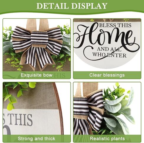 Welcome Sign for Front Door, Round Wood Hanging Sign Rustic Welcome Wreaths Porch Sig-n Door Decorations Housewarming Gift for Farmhouse Fence(Color:Wood, White, Brown, Green) in Kuwait