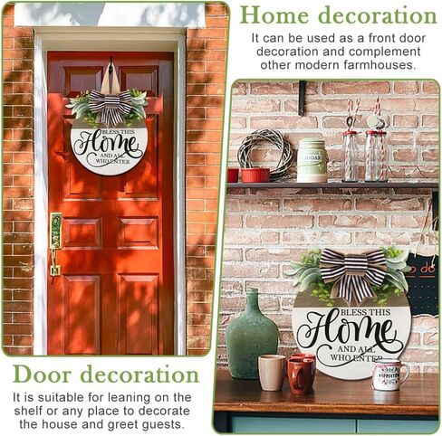 Welcome Sign for Front Door, Round Wood Hanging Sign Rustic Welcome Wreaths Porch Sig-n Door Decorations Housewarming Gift for Farmhouse Fence(Color:Wood, White, Brown, Green) in Kuwait