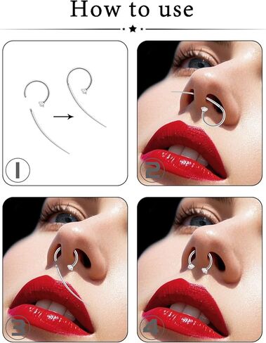 Oufksiyy 18G 16G حدوة الحصان الأنف الدائري الجراحية الصلب مزدوجة جوهرة مسمار الأنف الدائري الأسود الذهب الشفاه خواتم مكعب زركونيا Daith ثقب المجوهرات للنساء القطر الداخلي 8/10/12 مم in Kuwait