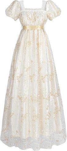 FCCAM Regency Dresses for Women Puffy Sleeves Victorian Dress Costume Empire Waist Regency Ball Gown in Saudi Arabia