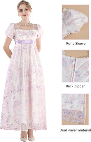FCCAM Regency Dresses for Women Puffy Sleeves Victorian Dress Costume Empire Waist Regency Ball Gown in Saudi Arabia