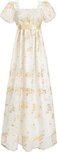 FCCAM Regency Dresses for Women Puffy Sleeves Victorian Dress Costume Empire Waist Regency Ball Gown in Saudi Arabia
