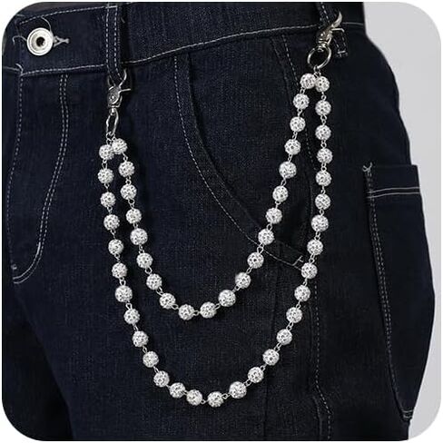 Hip Hop Pants Chain for Women Men Sparkly Rhinestone Beads Wallet Chains for Men with Durable Stainless Steel Clasp Jean Jewelry for Women Fashion Jean Pocket Belt Bag Accessories in Saudi Arabia