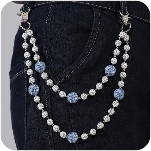 Hip Hop Pants Chain for Women Men Sparkly Rhinestone Beads Wallet Chains for Men with Durable Stainless Steel Clasp Jean Jewelry for Women Fashion Jean Pocket Belt Bag Accessories in Saudi Arabia
