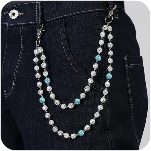 Hip Hop Pants Chain for Women Men Sparkly Rhinestone Beads Wallet Chains for Men with Durable Stainless Steel Clasp Jean Jewelry for Women Fashion Jean Pocket Belt Bag Accessories in Saudi Arabia