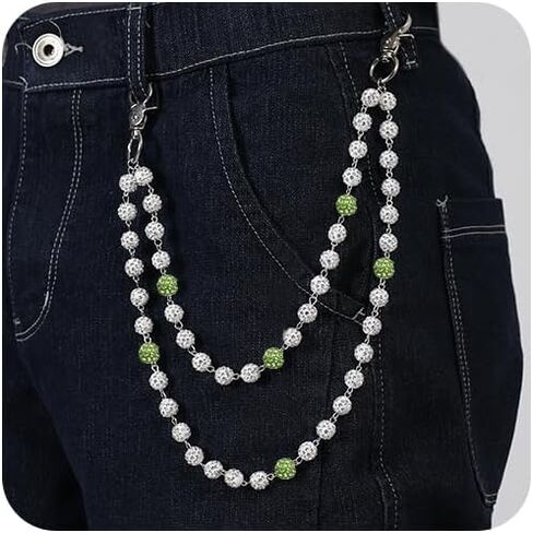 Hip Hop Pants Chain for Women Men Sparkly Rhinestone Beads Wallet Chains for Men with Durable Stainless Steel Clasp Jean Jewelry for Women Fashion Jean Pocket Belt Bag Accessories in Saudi Arabia