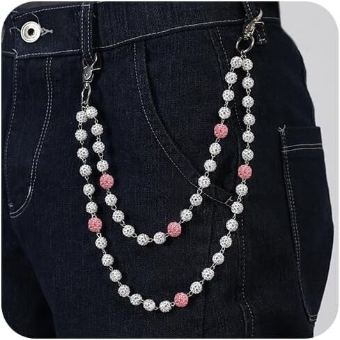 Hip Hop Pants Chain for Women Men Sparkly Rhinestone Beads Wallet Chains for Men with Durable Stainless Steel Clasp Jean Jewelry for Women Fashion Jean Pocket Belt Bag Accessories in Saudi Arabia