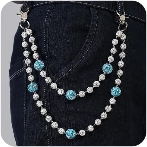 Hip Hop Pants Chain for Women Men Sparkly Rhinestone Beads Wallet Chains for Men with Durable Stainless Steel Clasp Jean Jewelry for Women Fashion Jean Pocket Belt Bag Accessories in Saudi Arabia