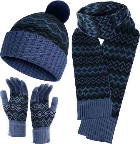 Winter Beanie Hat Scarf Gloves Set for Women Men Warm Hat Long Knit Scarf Glove Cold Weather Winter Gift for Adult in Saudi Arabia